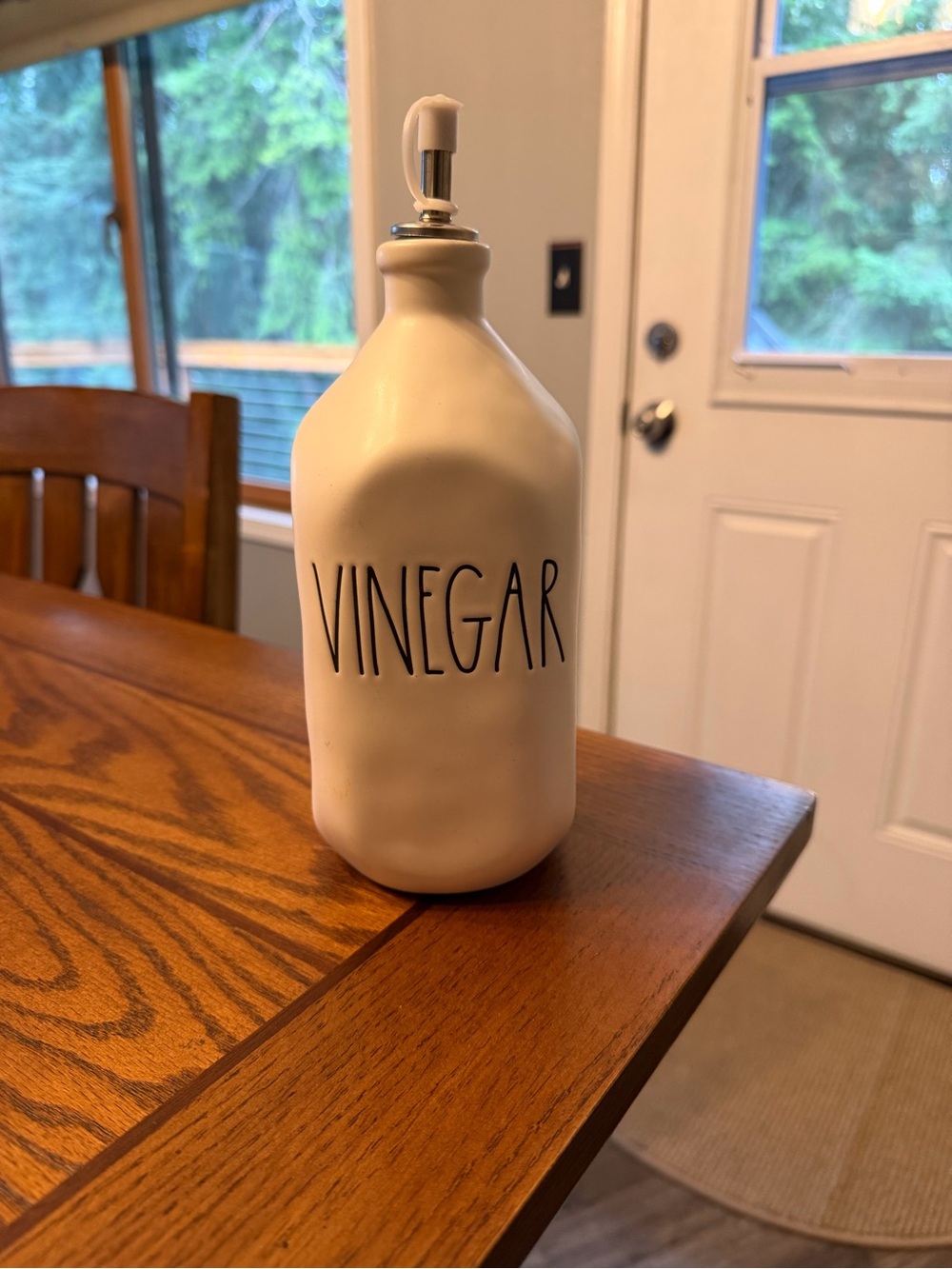 Rae Dunn Cream Ceramic Vinegar Pourer with Metal Spout
